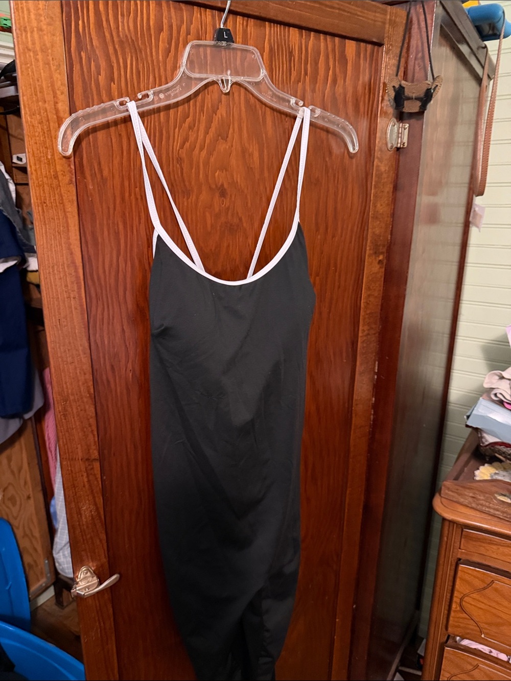 SHEIN Maternity Black Jumpsuit with White Trim